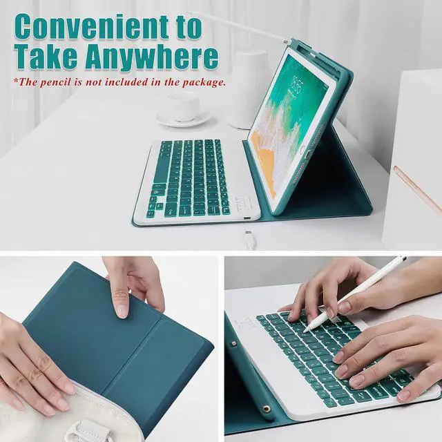 Alt view image 7 of 7 - Keyboard case for iPad 5th/6th Generation 2017/2018, 9.7 Inch iPad Air 2 / Air 1 Case with Keyboard, Removable Wireless Backlit Keyboard Detachable, Folio Smart Cover, Tablet Case with Pencil Holder