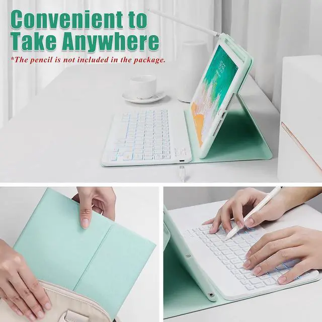 Alt view image 7 of 7 - Keyboard case for iPad 5th/6th Generation 2017/2018, 9.7 Inch iPad Air 2 / Air 1 Case with Keyboard, Removable Wireless Backlit Keyboard Detachable, Folio Smart Cover, Tablet Case with Pencil Holder