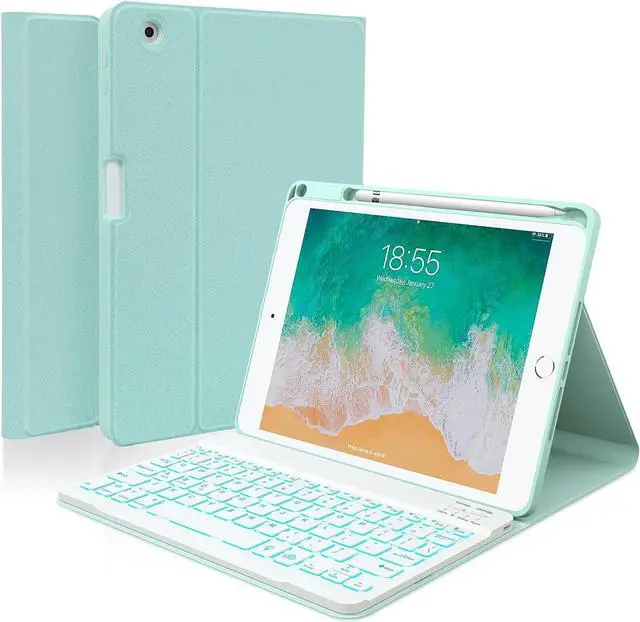 Main image of Keyboard case for iPad 5th/6th Generation 2017/2018, 9.7 Inch iPad Air 2 / Air 1 Case with Keyboard, Removable Wireless Backlit Keyboard Detachable, Folio Smart Cover, Tablet Case with Pencil Holder