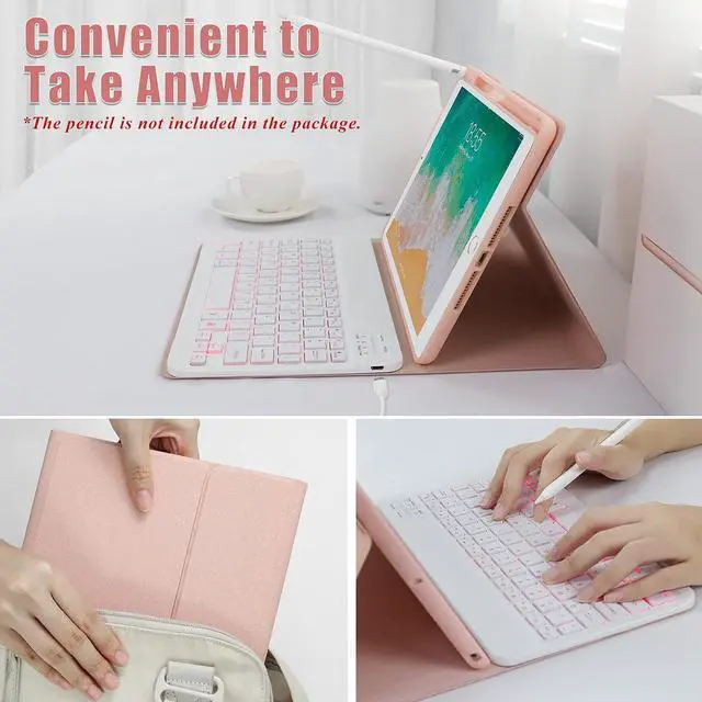Alt view image 7 of 7 - Keyboard case for iPad 5th/6th Generation 2017/2018, 9.7 Inch iPad Air 2 / Air 1 Case with Keyboard, Removable Wireless Backlit Keyboard Detachable, Folio Smart Cover, Tablet Case with Pencil Holder