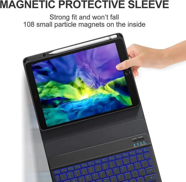 Alt view image 6 of 7 - Keyboard Case For iPad 10.2 inch 9th 8th 7th 2021/2020/2019, iPad Pro 10.5 inch/iPad Air 3 10.5, Backlit 7 Colors Wireless Detachable Keyboard with Protective Cover with Pen Holder