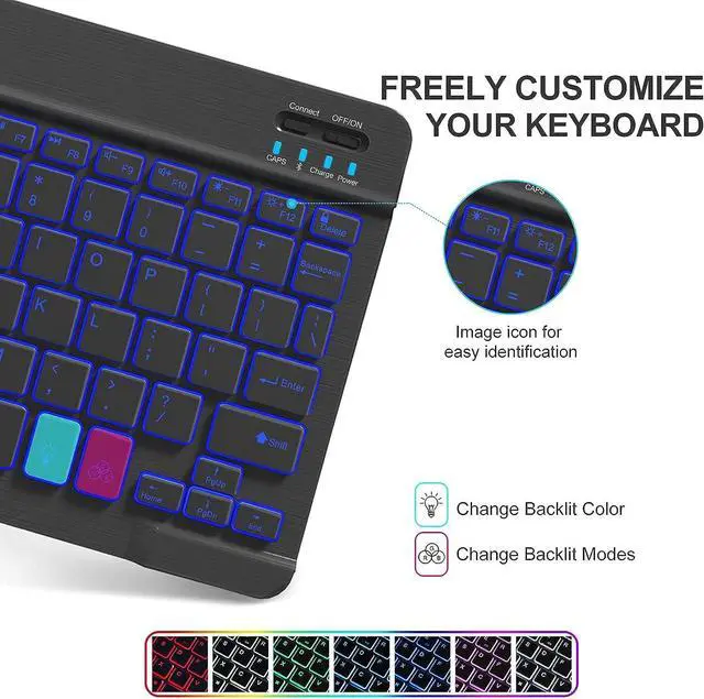 Alt view image 5 of 7 - Keyboard Case For iPad 10.2 inch 9th 8th 7th 2021/2020/2019, iPad Pro 10.5 inch/iPad Air 3 10.5, Backlit 7 Colors Wireless Detachable Keyboard with Protective Cover with Pen Holder