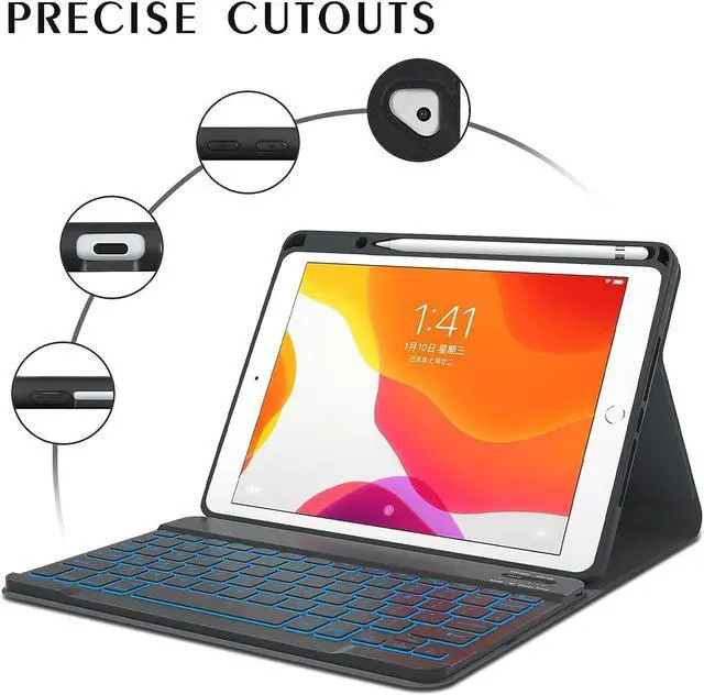 Alt view image 7 of 7 - Keyboard Case For iPad 10.2 inch 9th 8th 7th 2021/2020/2019, iPad Pro 10.5 inch/iPad Air 3 10.5, Backlit 7 Colors Wireless Detachable Keyboard with Protective Cover with Pen Holder