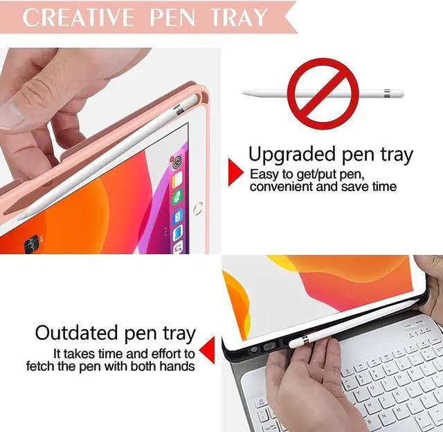 Alt view image 2 of 7 - Keyboard Case For iPad 10.2 inch 9th 8th 7th 2021/2020/2019, iPad Pro 10.5 inch/iPad Air 3 10.5, Backlit 7 Colors Wireless Detachable Keyboard with Protective Cover with Pen Holder Pink