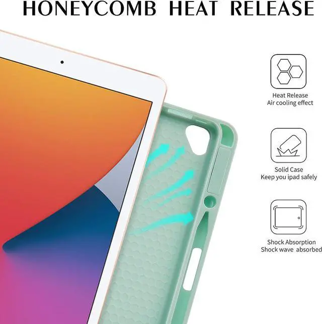 Alt view image 5 of 7 - Keyboard Case For iPad 10.2 inch 9th 8th 7th 2021/2020/2019, iPad Pro 10.5 inch/iPad Air 3 10.5, Backlit 7 Colors Wireless Detachable Keyboard with Protective Cover with Pen Holder Mint Green