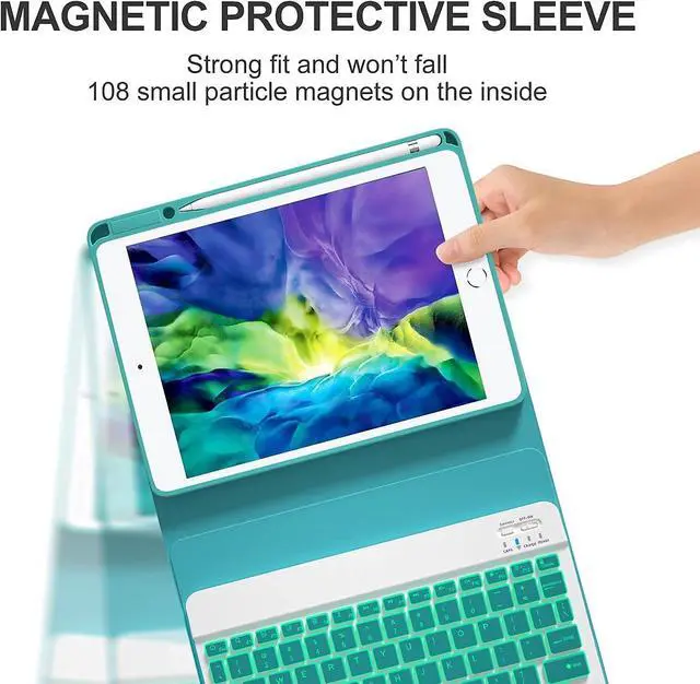 Alt view image 3 of 7 - Keyboard Case For iPad 10.2 inch 9th 8th 7th 2021/2020/2019, iPad Pro 10.5 inch/iPad Air 3 10.5, Backlit 7 Colors Wireless Detachable Keyboard with Protective Cover with Pen Holder Dark Green