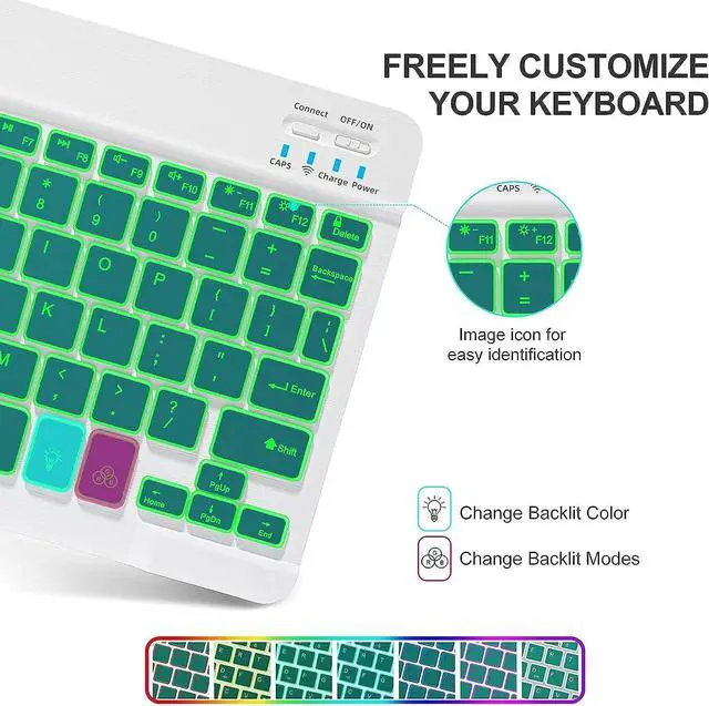 Alt view image 6 of 7 - Keyboard Case For iPad 10.2 inch 9th 8th 7th 2021/2020/2019, iPad Pro 10.5 inch/iPad Air 3 10.5, Backlit 7 Colors Wireless Detachable Keyboard with Protective Cover with Pen Holder Dark Green