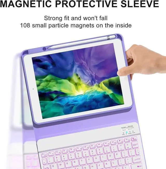 Alt view image 6 of 7 - Keyboard Case For iPad 10.2 inch 9th 8th 7th 2021/2020/2019, iPad Pro 10.5 inch/iPad Air 3 10.5, Backlit 7 Colors Wireless Detachable Keyboard with Protective Cover with Pen Holder Purple
