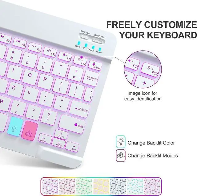 Alt view image 5 of 7 - Keyboard Case For iPad 10.2 inch 9th 8th 7th 2021/2020/2019, iPad Pro 10.5 inch/iPad Air 3 10.5, Backlit 7 Colors Wireless Detachable Keyboard with Protective Cover with Pen Holder Purple