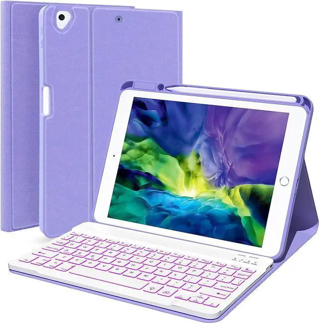 Main image of Keyboard Case For iPad 10.2 inch 9th 8th 7th 2021/2020/2019, iPad Pro 10.5 inch/iPad Air 3 10.5, Backlit 7 Colors Wireless Detachable Keyboard with Protective Cover with Pen Holder Purple