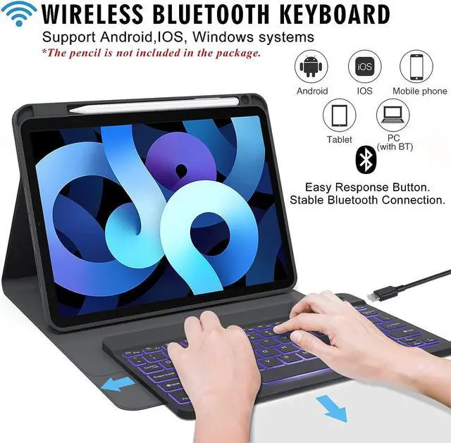 Alt view image 2 of 7 - Keyboard Case for iPad Air 5th/4th Gen 10.9 inch 2022/2020, iPad Pro 11 inch 4th 3rd 2nd 1st Gen 2022/2021/2020/2018, Detachable Wireless Backlit Magnetic Keyboard, Built-in Pencil Holder, Smart Cover