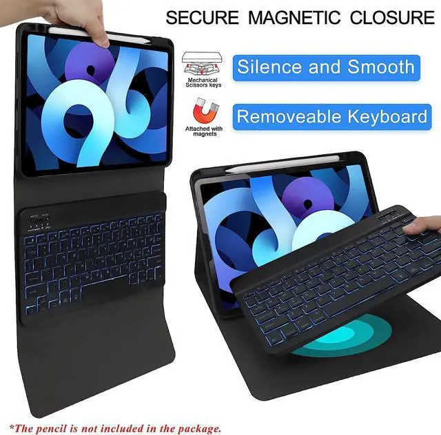 Alt view image 5 of 7 - Keyboard Case for iPad Air 5th/4th Gen 10.9 inch 2022/2020, iPad Pro 11 inch 4th 3rd 2nd 1st Gen 2022/2021/2020/2018, Detachable Wireless Backlit Magnetic Keyboard, Built-in Pencil Holder, Smart Cover