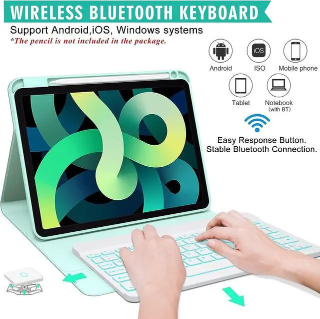 Alt view image 2 of 7 - Keyboard Case for iPad Air 5th/4th Gen 10.9 inch 2022/2020, iPad Pro 11 inch 4th 3rd 2nd 1st Gen 2022/2021/2020/2018, Detachable Wireless Backlit Magnetic Keyboard, Built-in Pencil Holder, Smart Cover