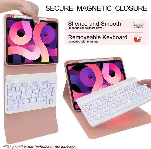 Alt view image 6 of 7 - Keyboard Case for iPad Air 5th/4th Gen 10.9 inch 2022/2020, iPad Pro 11 inch 4th 3rd 2nd 1st Gen 2022/2021/2020/2018, Detachable Wireless Backlit Magnetic Keyboard, Built-in Pencil Holder, Smart Cover