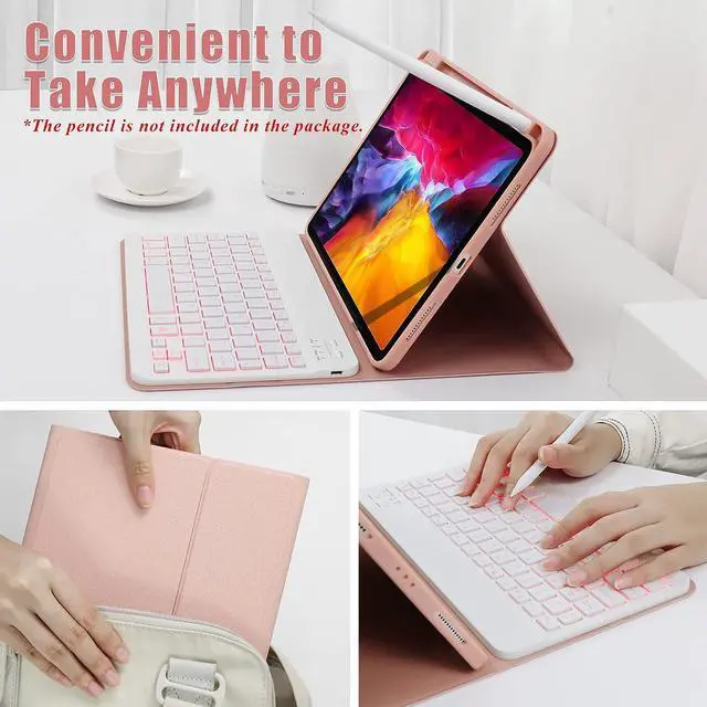 Alt view image 5 of 7 - Keyboard Case for iPad Air 5th/4th Gen 10.9 inch 2022/2020, iPad Pro 11 inch 4th 3rd 2nd 1st Gen 2022/2021/2020/2018, Detachable Wireless Backlit Magnetic Keyboard, Built-in Pencil Holder, Smart Cover