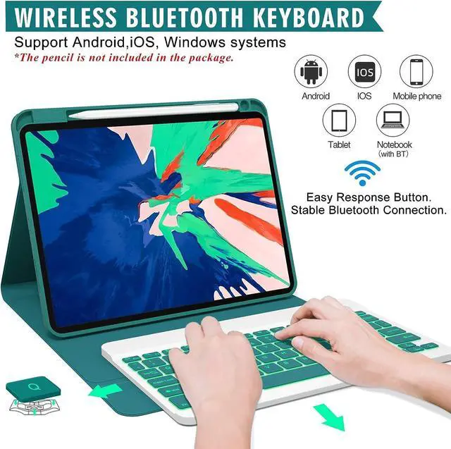 Alt view image 2 of 7 - Keyboard Case for iPad Air 5th/4th Gen 10.9 inch 2022/2020, iPad Pro 11 inch 4th 3rd 2nd 1st Gen 2022/2021/2020/2018, Detachable Wireless Backlit Magnetic Keyboard, Built-in Pencil Holder, Smart Cover