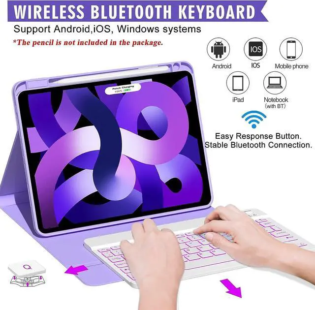 Alt view image 3 of 7 - Keyboard Case for iPad Air 5th/4th Gen 10.9 inch 2022/2020, iPad Pro 11 inch 4th 3rd 2nd 1st Gen 2022/2021/2020/2018, Detachable Wireless Backlit Magnetic Keyboard, Built-in Pencil Holder, Smart Cover
