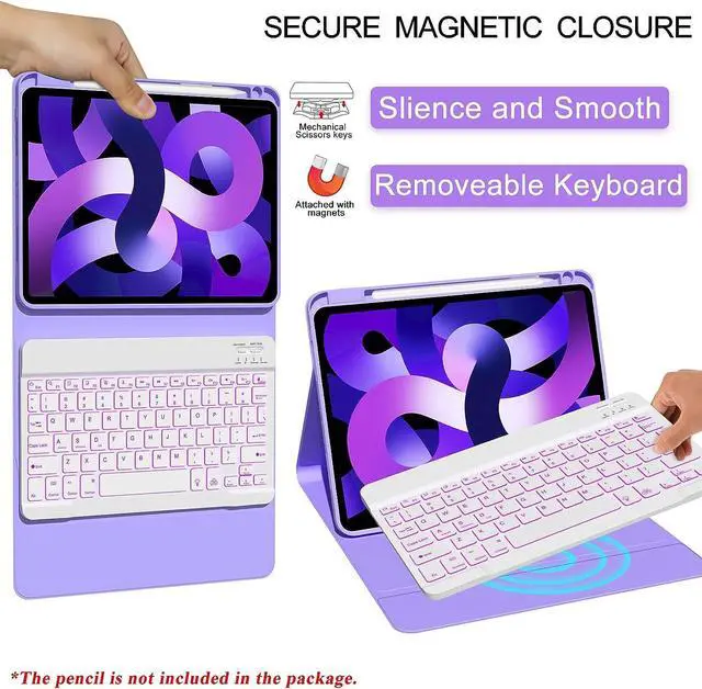 Alt view image 7 of 7 - Keyboard Case for iPad Air 5th/4th Gen 10.9 inch 2022/2020, iPad Pro 11 inch 4th 3rd 2nd 1st Gen 2022/2021/2020/2018, Detachable Wireless Backlit Magnetic Keyboard, Built-in Pencil Holder, Smart Cover
