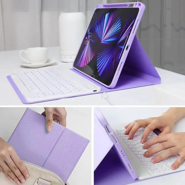 Alt view image 6 of 7 - Keyboard Case for iPad Air 5th/4th Gen 10.9 inch 2022/2020, iPad Pro 11 inch 4th 3rd 2nd 1st Gen 2022/2021/2020/2018, Detachable Wireless Backlit Magnetic Keyboard, Built-in Pencil Holder, Smart Cover