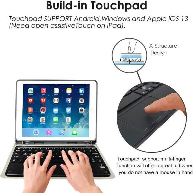 Alt view image 3 of 7 - Keyboard Case for iPad Mini 5 4 3 2 1 - Touchpad Detachable Keyboard with Pencil Holder - Slim Leather Folio Smart Cover for iPad Mini 5th 2019 - iPad Mini 4 - Mini 3 - Mini 2 & 1