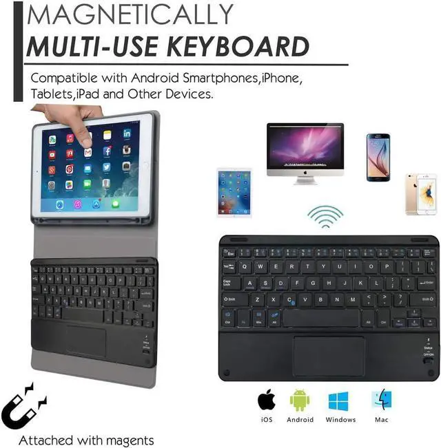 Alt view image 6 of 7 - Keyboard Case for iPad Mini 5 4 3 2 1 - Touchpad Detachable Keyboard with Pencil Holder - Slim Leather Folio Smart Cover for iPad Mini 5th 2019 - iPad Mini 4 - Mini 3 - Mini 2 & 1 Rose Gold