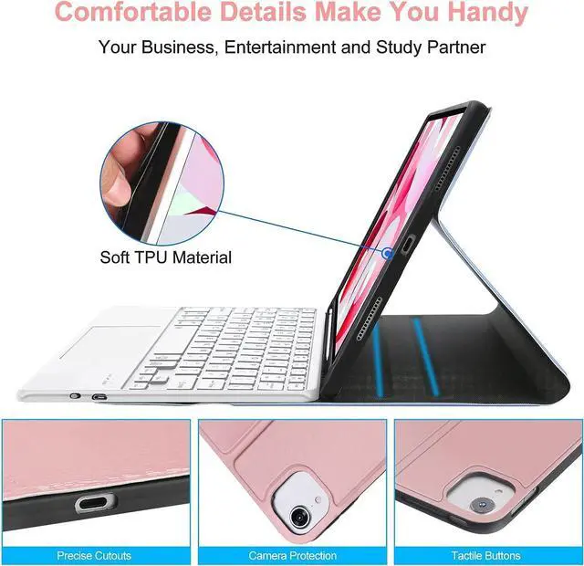 Alt view image 5 of 7 - Keyboard Case for iPad Mini 5 4 3 2 1 - Touchpad Detachable Keyboard with Pencil Holder - Slim Leather Folio Smart Cover for iPad Mini 5th 2019 - iPad Mini 4 - Mini 3 - Mini 2 & 1 Rose Gold