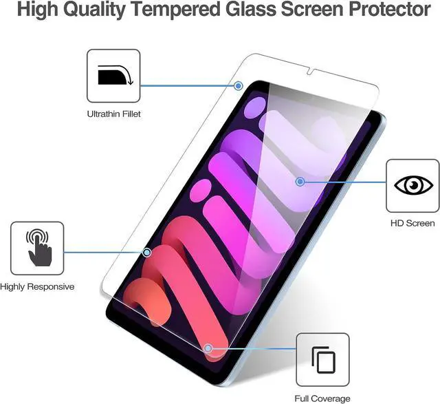 Alt view image 4 of 7 - [2 Pack] Tempered Screen Protector For iPad Mini 6 8.3 Inch 2021 Model A2567 A2568 A2569 Tempered Glass Film Protector, Face ID & Apple Pencil & Case Compatible