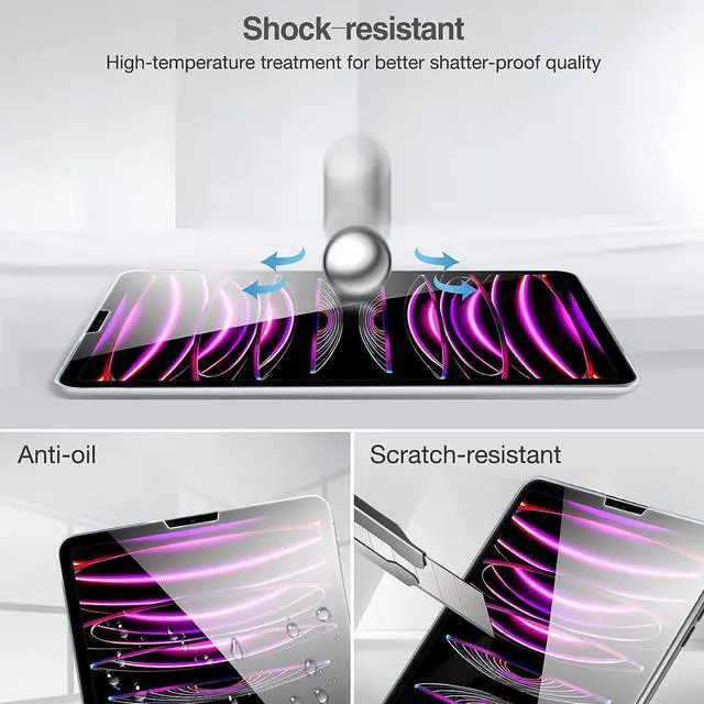 Alt view image 5 of 7 - [2 Pack] Tempered Screen Protector For iPad Pro 12.9 Inch 6th 5th 4th Generation 2022 2021 2020 Tempered Glass Film Protector, Face ID & Apple Pencil & Case Compatible