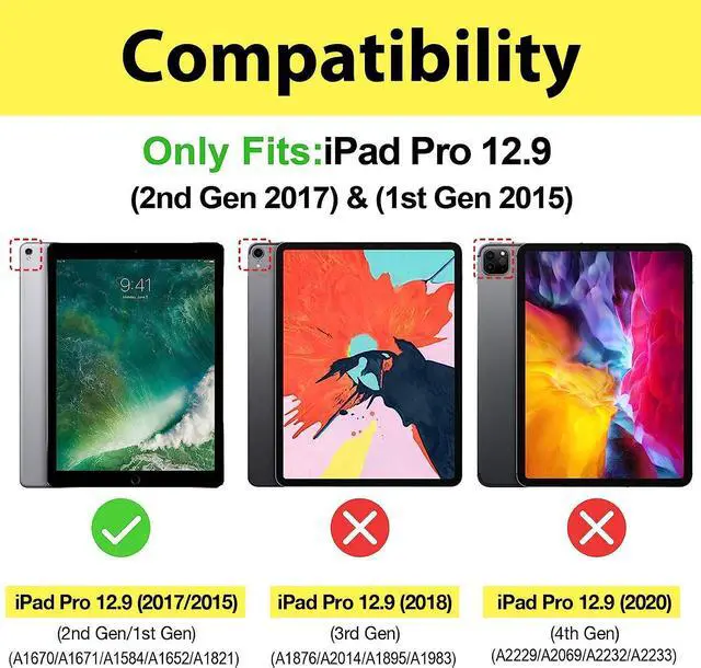 Alt view image 2 of 7 - [2 Pack] Tempered Screen Protector For iPad Pro 12.9 Inch 2015 2017 1st Gen 2nd Gen, Model A1584 A1652 A1670 A1671 A1821 Tempered Glass Film Protector, Face ID & Apple Pencil & Case Compatible