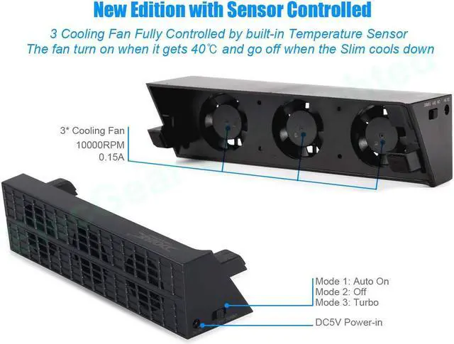 Alt view image 3 of 7 - Intelligent Cooling Fan for PS4 Slim, External Temperature Control Fan Cooler Cooling System for Playstation 4 Slim Gaming Console [NOT for PS4 / PS4 Pro]