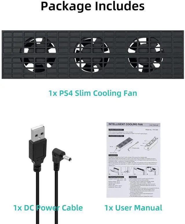 Alt view image 5 of 7 - Intelligent Cooling Fan for PS4 Slim, External Temperature Control Fan Cooler Cooling System for Playstation 4 Slim Gaming Console [NOT for PS4 / PS4 Pro]