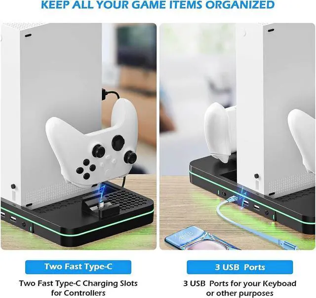 Alt view image 4 of 7 - Cooling Fan for Xbox Series X/S, Controller Charging Station with 2 X 1100 mAh Rechargeable Battery Packs, Cooling Stand Dual Controller Charging Dock with RGB LED Light, 3 USB Ports for Xbox Series X
