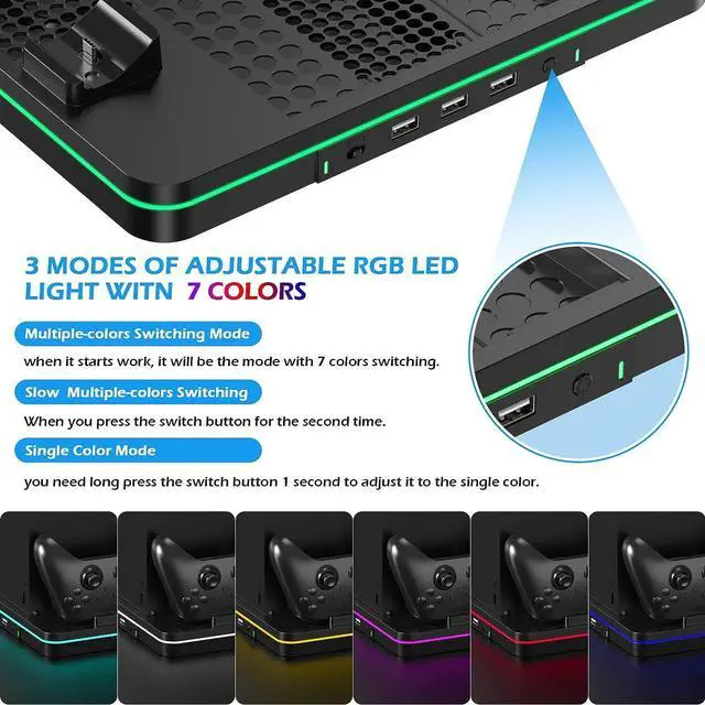 Alt view image 6 of 7 - Cooling Fan for Xbox Series X/S, Controller Charging Station with 2 X 1100 mAh Rechargeable Battery Packs, Cooling Stand Dual Controller Charging Dock with RGB LED Light, 3 USB Ports for Xbox Series X