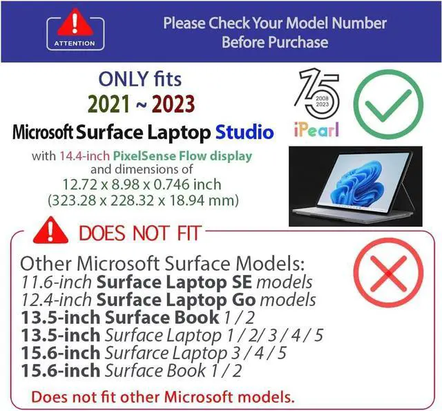 Alt view image 2 of 7 - Protective Case Cover for Microsoft Surface Laptop Studio 14.4 Inch with Pencil Holder, PU Leather Hard Folio Cover for Surface Laptop Studio 14" 2-in-1 Laptop