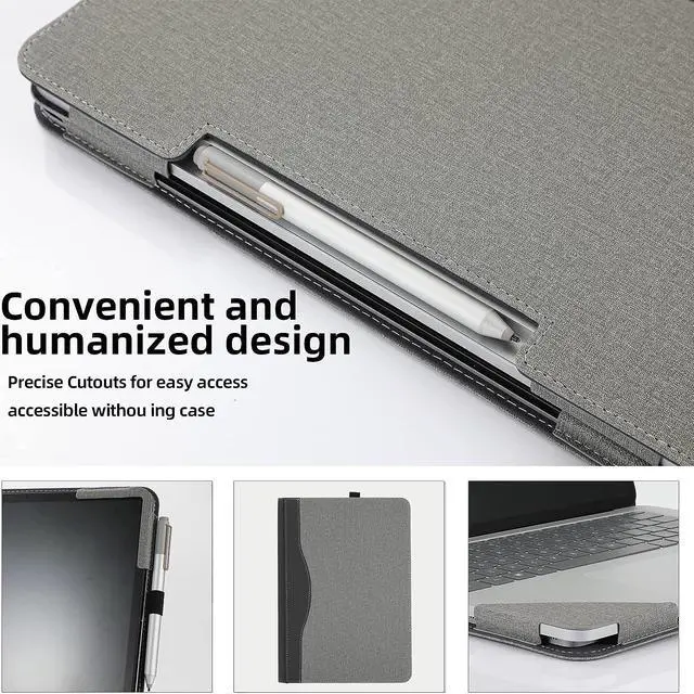 Alt view image 5 of 7 - Protective Case Cover for Microsoft Surface Laptop Studio 14.4 Inch with Pencil Holder, PU Leather Hard Folio Cover for Surface Laptop Studio 14" 2-in-1 Laptop Gray