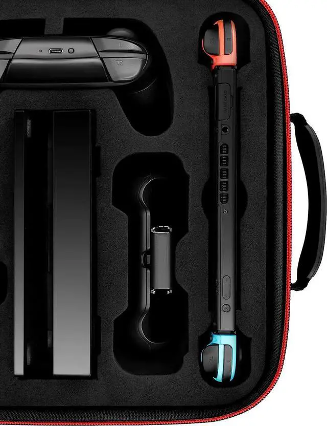 Alt view image 5 of 7 - Carrying Storage Case for Nintendo Switch and Switch OLED Model, Portable Full Protection Travel Carrying Case with 21 Game Cards Storage for Switch Console Pro Controller Accessories