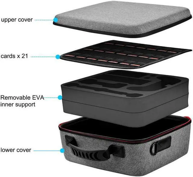 Alt view image 3 of 7 - Carrying Storage Case for Nintendo Switch and Switch OLED Model, Portable Full Protection Travel Carrying Case with 21 Game Cards Storage for Switch Console Pro Controller Accessories Gray