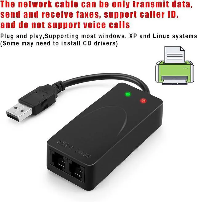 Alt view image 7 of 7 - USB 56K Voice Fax Data External V.90 V.92 Modem With Dual Ports, Compatible With Windows 98SE/2000/ME/XP/Vista/Win 7/Win 8/Win 10 Support Auto-Dial, Tone and Pulse Dialing, Auto Answer, Auto Retrain
