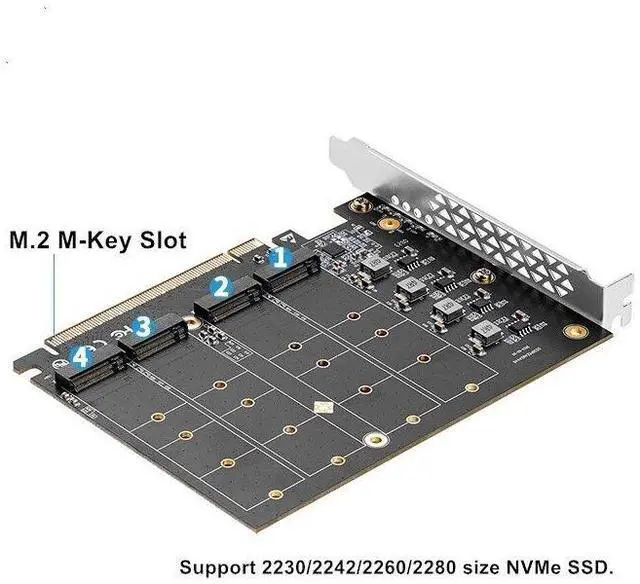 Alt view image 7 of 7 - Quad M.2 PCIe 4.0 / PCIe 3.0 X16 Expansion Card with Heatsink, Support 4 x PCIe NVME M.2 SSD, RAID-on-CPU (VROC) in Intel Platform and PCIe 4.0 RAID in AMD Platform, M/B PCIe Bifurcation is Required