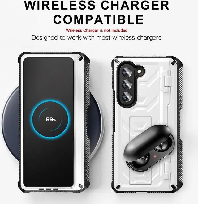 Alt view image 4 of 7 - For Samsung Galaxy Z Fold 5 Case with S Pen Holder Built-in Kickstand & Screen Protector, 360° Full-Body & Hinge Protection Rugged Heavy Duty Phone Cover for Galaxy Z Fold 5 2023 White