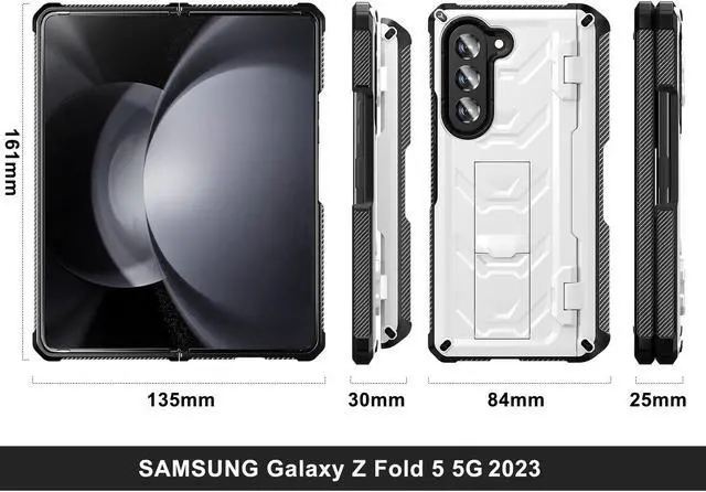 Alt view image 6 of 7 - For Samsung Galaxy Z Fold 5 Case with S Pen Holder Built-in Kickstand & Screen Protector, 360° Full-Body & Hinge Protection Rugged Heavy Duty Phone Cover for Galaxy Z Fold 5 2023 White