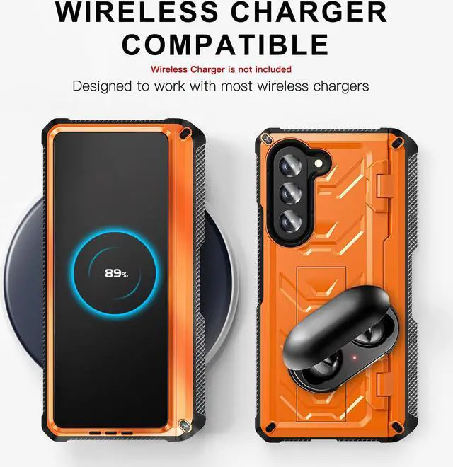 Alt view image 4 of 7 - For Samsung Galaxy Z Fold 5 Case with S Pen Holder Built-in Kickstand & Screen Protector, 360° Full-Body & Hinge Protection Rugged Heavy Duty Phone Cover for Galaxy Z Fold 5 2023 Orange