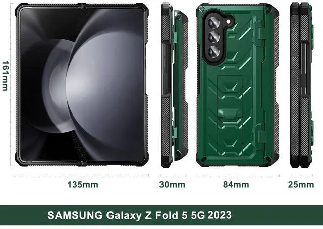 Alt view image 5 of 7 - For Samsung Galaxy Z Fold 5 Case with S Pen Holder Built-in Kickstand & Screen Protector, 360° Full-Body & Hinge Protection Rugged Heavy Duty Phone Cover for Galaxy Z Fold 5 2023 Green