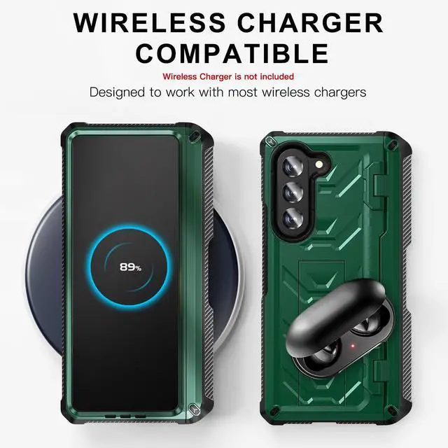 Alt view image 4 of 7 - For Samsung Galaxy Z Fold 5 Case with S Pen Holder Built-in Kickstand & Screen Protector, 360° Full-Body & Hinge Protection Rugged Heavy Duty Phone Cover for Galaxy Z Fold 5 2023 Green