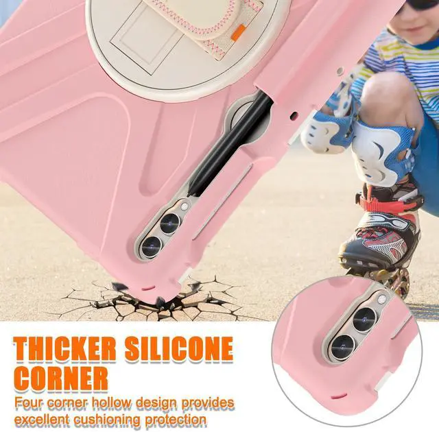 Alt view image 2 of 7 - Protective Case for Samsung Galaxy Tab S9 Plus 2023 / S8 Plus 2022 / S7 FE 2021 / S7 Plus 2020 12.4 inch Tablet Shockproof Cover with 360 Degree Rotating Kickstand, Hand/Shoulder Strap Pink