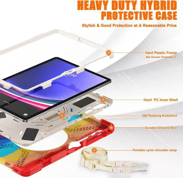 Alt view image 7 of 7 - Protective Case for Samsung Galaxy Tab S9 Plus 2023 / S8 Plus 2022 / S7 FE 2021 / S7 Plus 2020 12.4 inch Tablet Shockproof Cover with 360 Degree Rotating Kickstand, Hand/Shoulder Strap Rainbow Red
