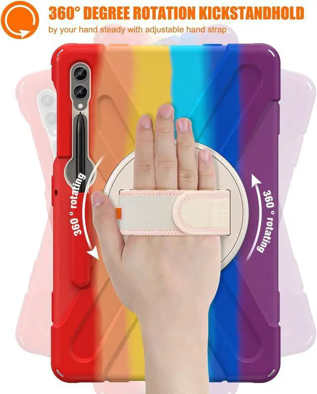 Alt view image 3 of 7 - Protective Case for Samsung Galaxy Tab S9 Plus 2023 / S8 Plus 2022 / S7 FE 2021 / S7 Plus 2020 12.4 inch Tablet Shockproof Cover with 360 Degree Rotating Kickstand, Hand/Shoulder Strap Rainbow Red