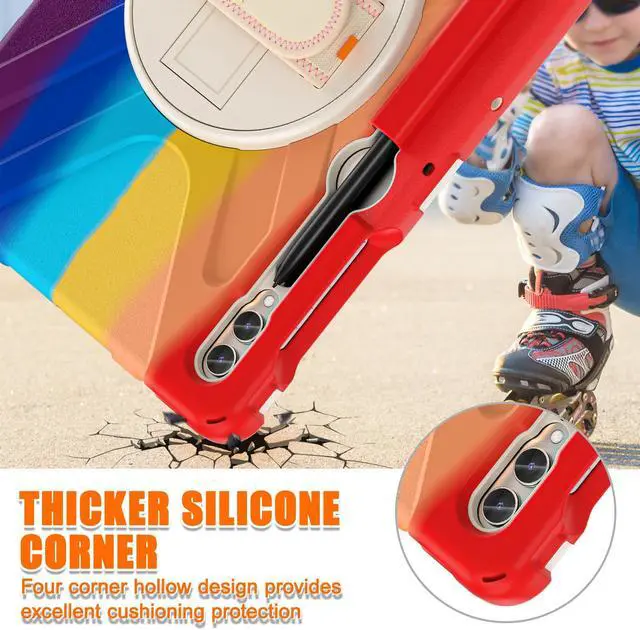 Alt view image 2 of 7 - Protective Case for Samsung Galaxy Tab S9 Plus 2023 / S8 Plus 2022 / S7 FE 2021 / S7 Plus 2020 12.4 inch Tablet Shockproof Cover with 360 Degree Rotating Kickstand, Hand/Shoulder Strap Rainbow Red