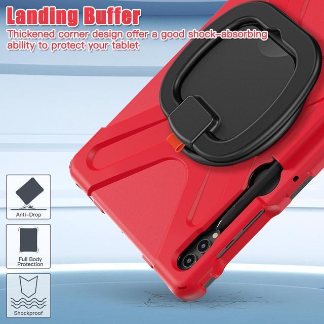 Alt view image 2 of 7 - Case for Samsung Galaxy Tab S9 Plus 2023 / S8 Plus 2022 / S7 FE 2021 / S7 Plus 2020 12.4 inch Protective Shockproof Cover with 360 Degree Rotating Kickstand, Hand/Shoulder Strap Red