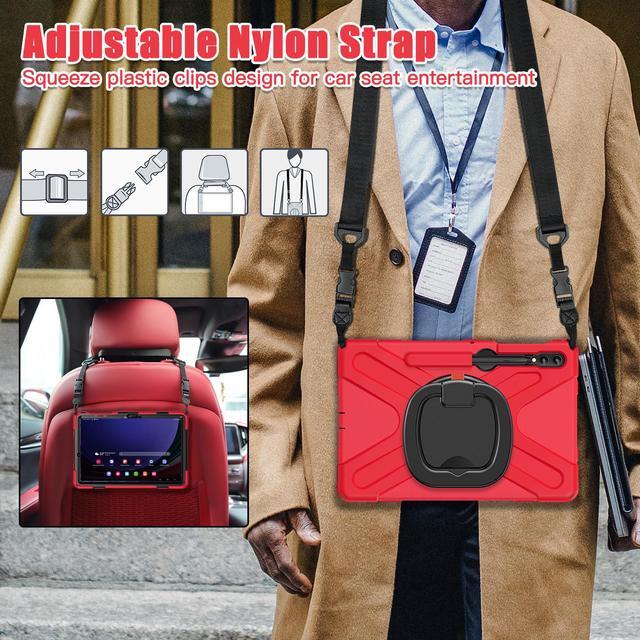 Alt view image 6 of 7 - Case for Samsung Galaxy Tab S9 Plus 2023 / S8 Plus 2022 / S7 FE 2021 / S7 Plus 2020 12.4 inch Protective Shockproof Cover with 360 Degree Rotating Kickstand, Hand/Shoulder Strap Red